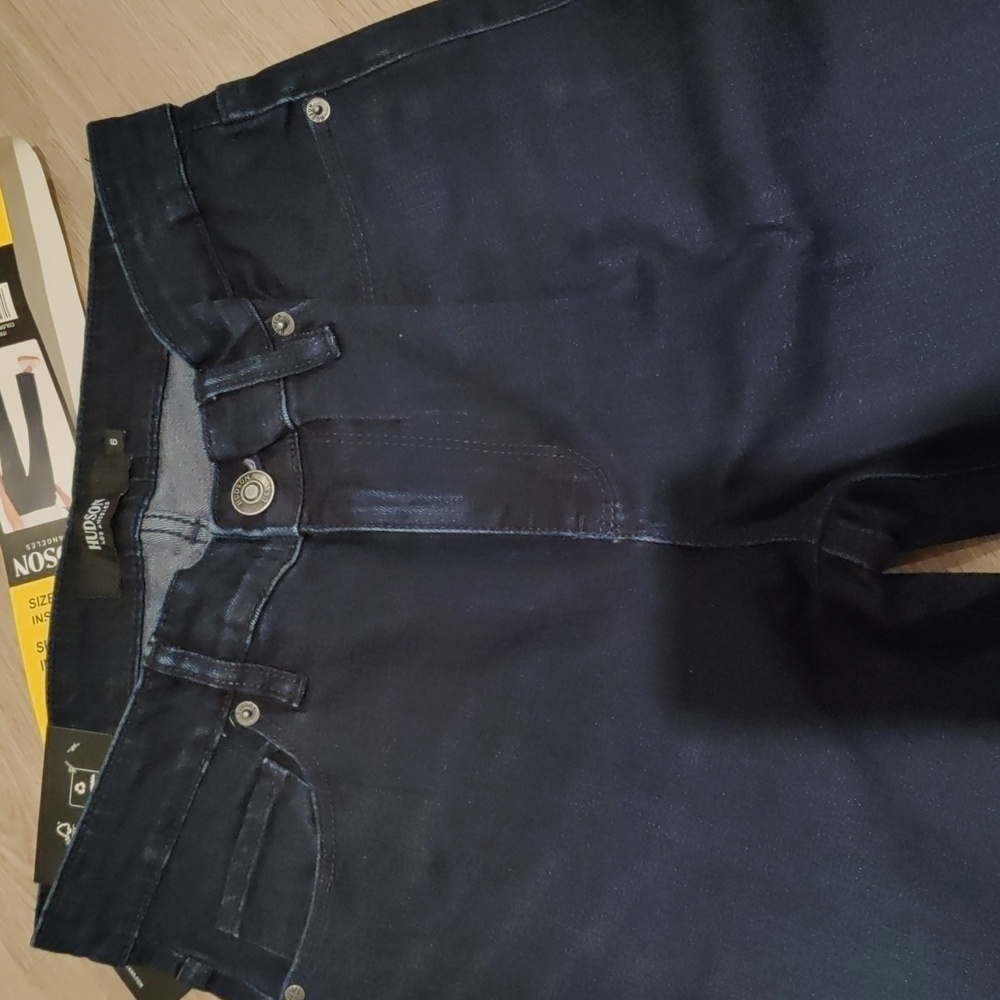 New!Hudson LA Jeans Dark Blue Midrise Stretch Straight Back Denim Pockets Jeans - Picture 9 of 12